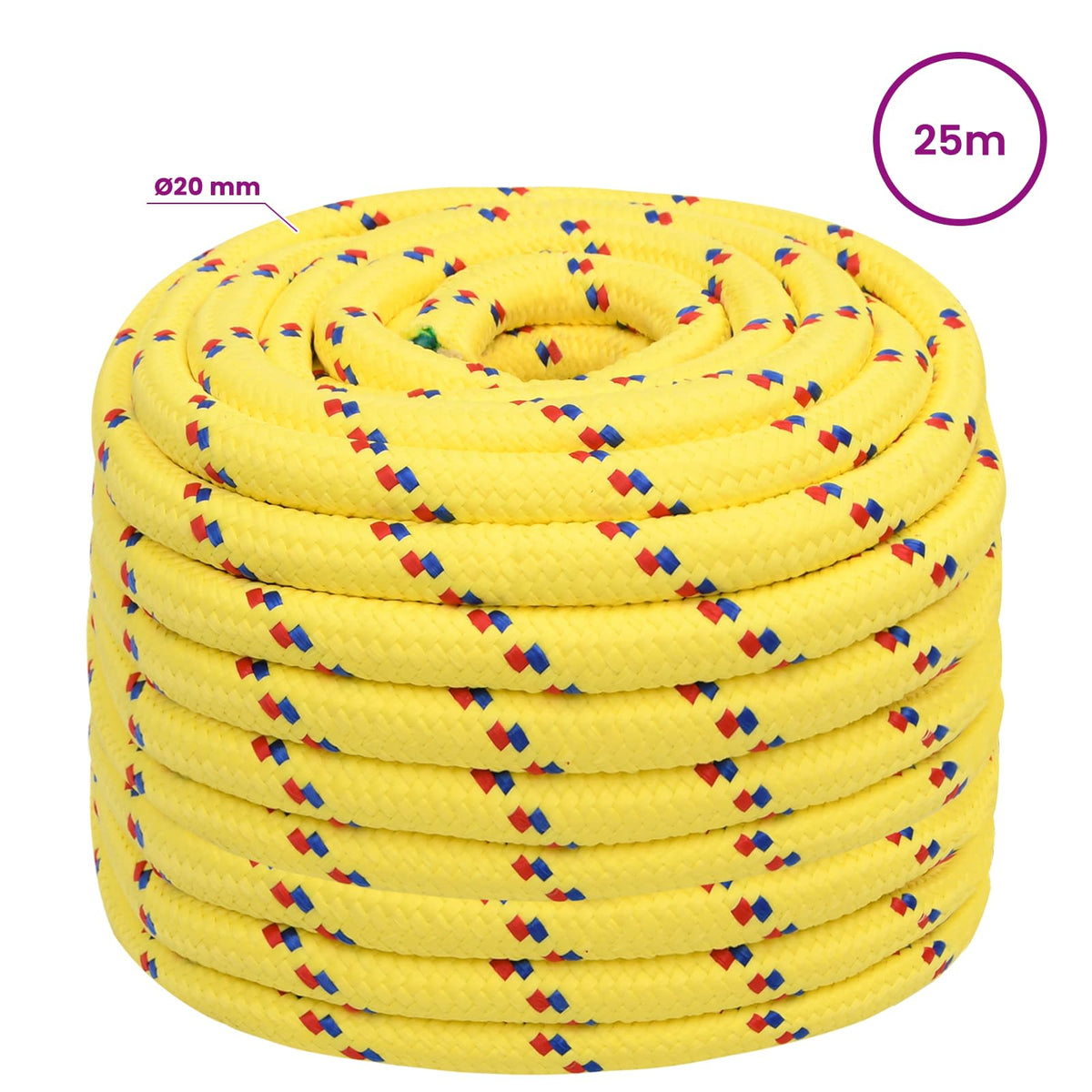 Multipurpose Utility Rope PP 27 kg Max Load Length 25 m Yellow 20 mm