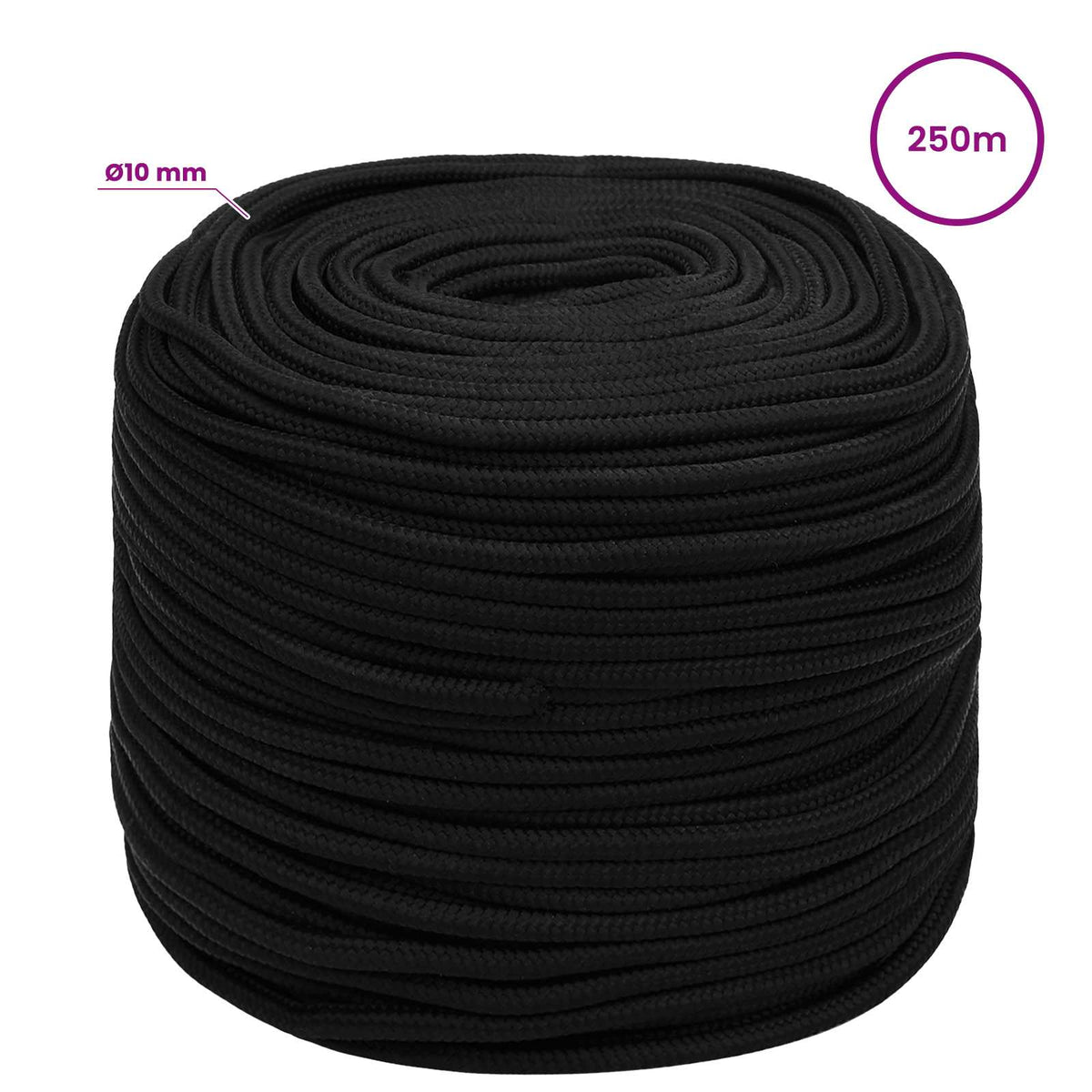 Multipurpose Utility Rope Polyester Black Length 250 m 10 mm