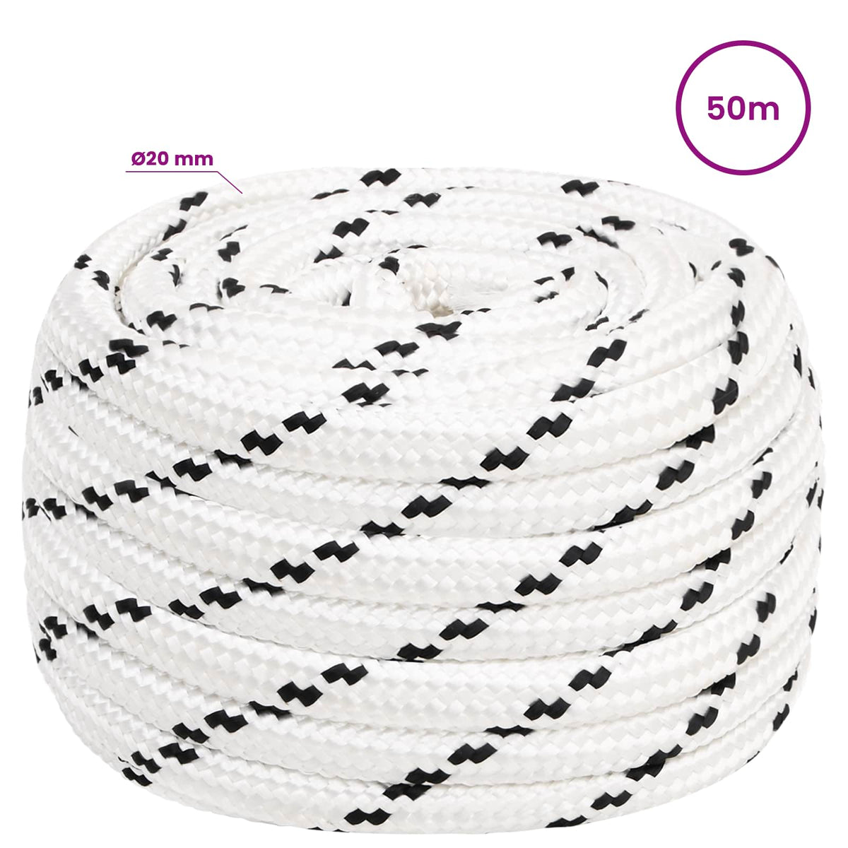 Multipurpose Utility Rope Polyester White Length 50 m 20 mm