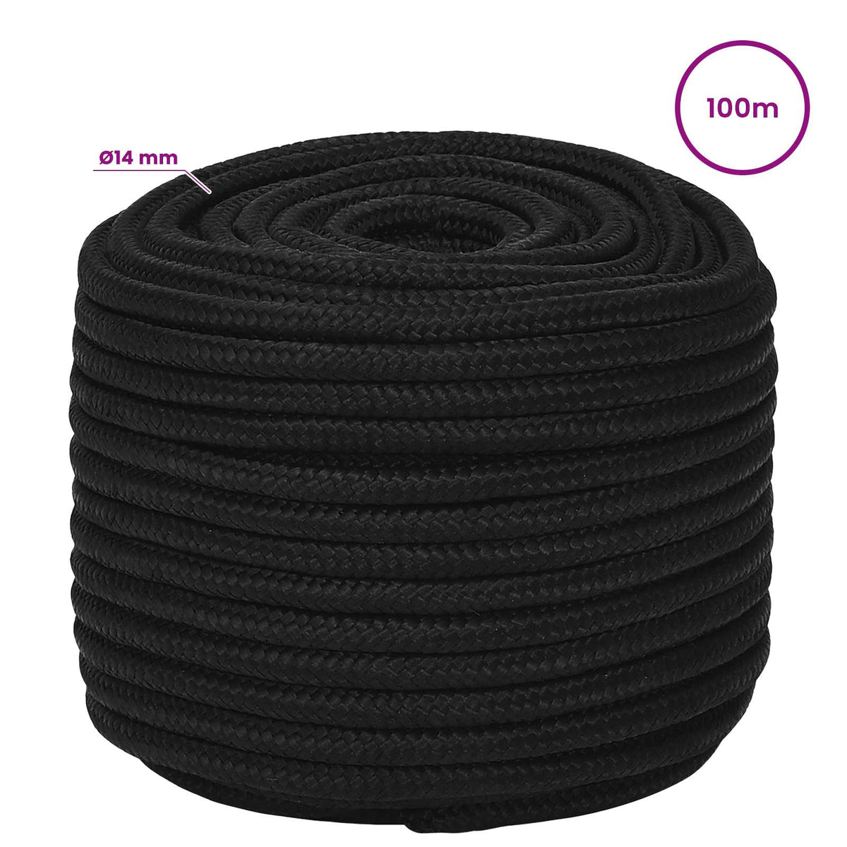 Multipurpose Utility Rope Polyester Black Length 100 m 14 mm