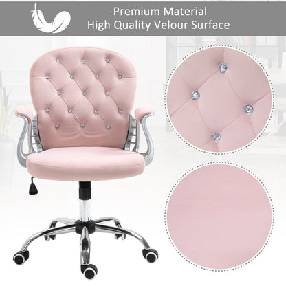 Vinsetto Office Chair Ergonomic 360° Swivel Diamond Tufted Home Work Velour Padded Base 5 Castor Wheels Pink