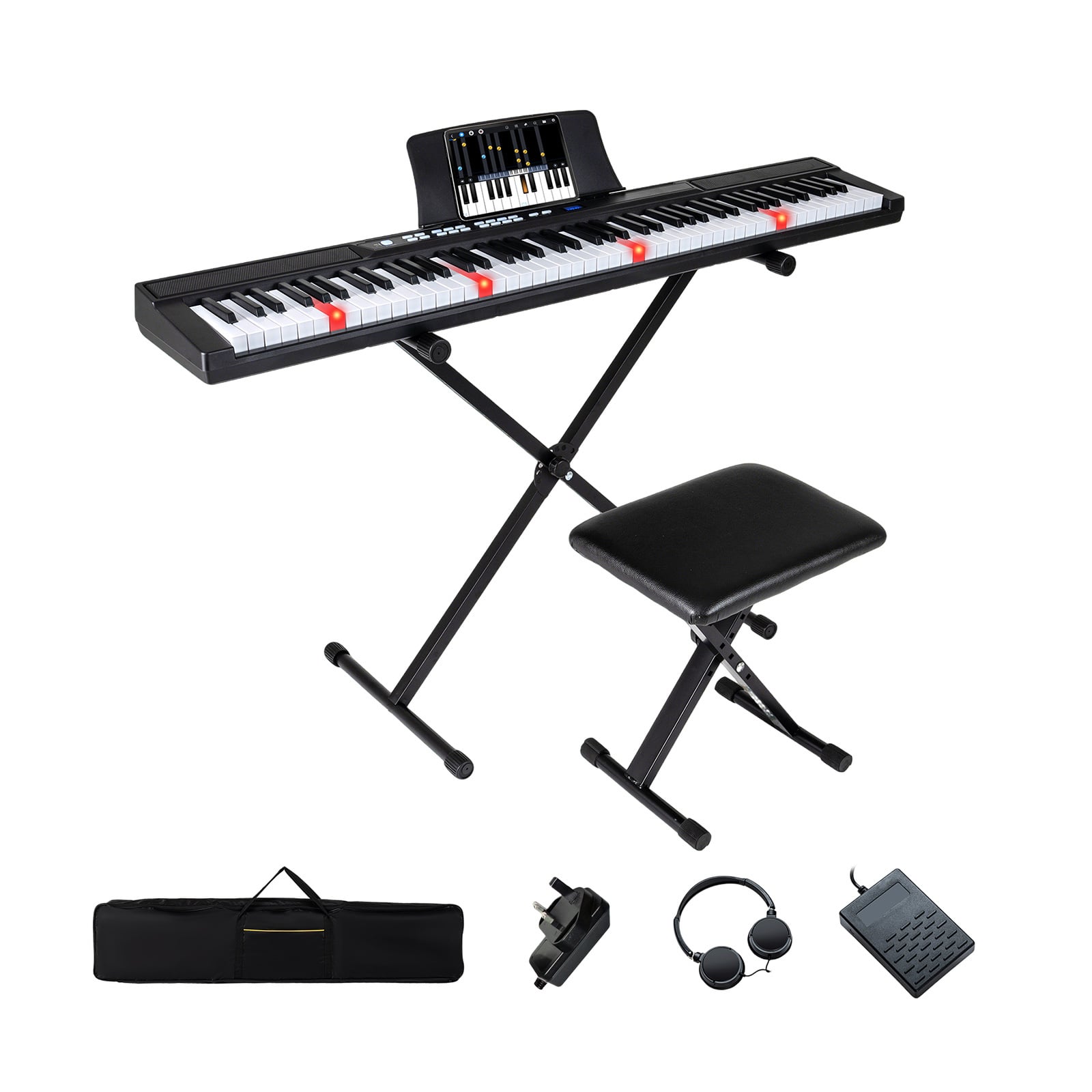 88-Key Electric Piano Keyboard Digital Piano with Adjustable Stand and Stool-Black