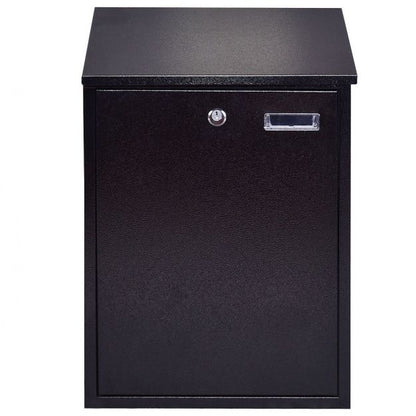 Steel Lockable Postbox Locking Home Letter Post Box Wall Mounted-Black