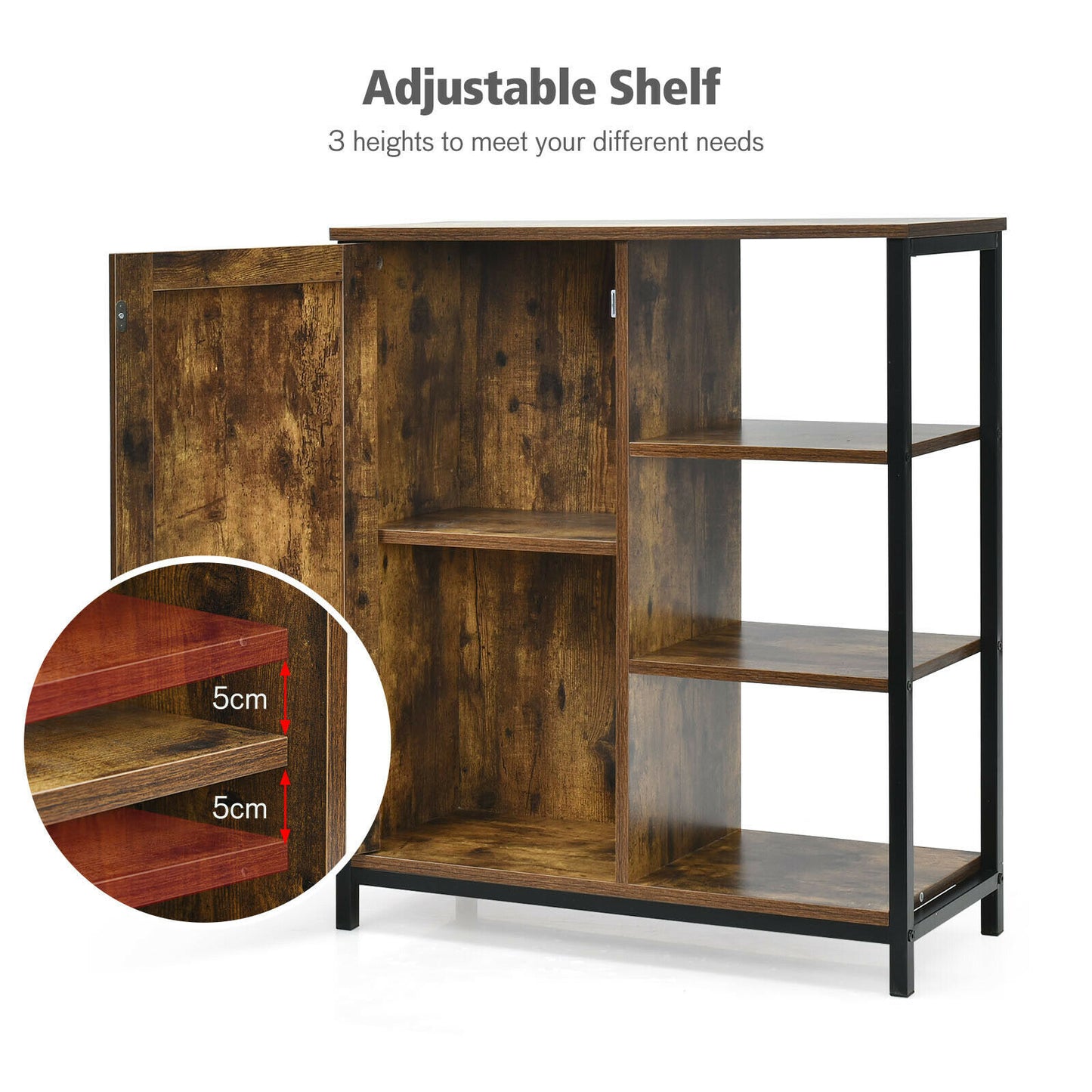 Industrial Styled Freestanding Storage Cupboard with 3 Side Shelves