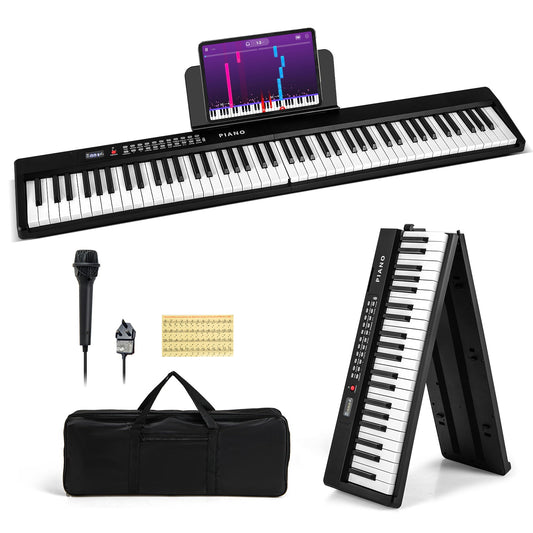 88 Key Foldable Electric Keyboard Piano for Kids Adults Beginners-Black