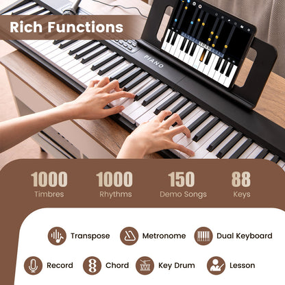 88 Key Foldable Electric Keyboard Piano for Kids Adults Beginners-Black