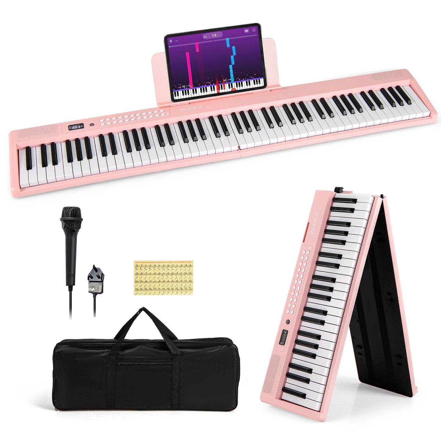 88 Key Foldable Electric Keyboard Piano for Kids Adults Beginners-Pink