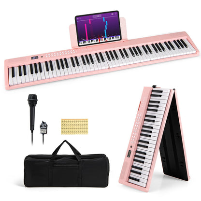 88 Key Foldable Electric Keyboard Piano for Kids Adults Beginners-Pink