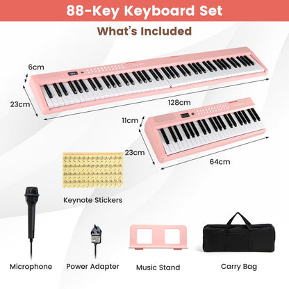 88 Key Foldable Electric Keyboard Piano for Kids Adults Beginners-Pink
