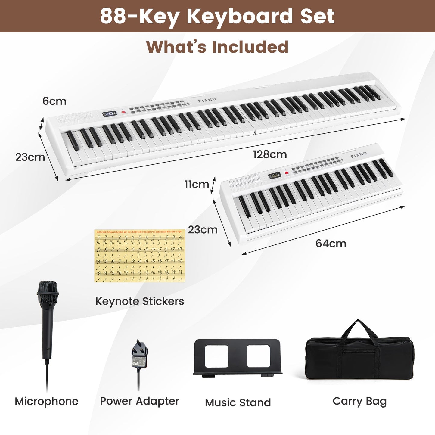 88 Key Foldable Electric Keyboard Piano for Kids Adults Beginners-White