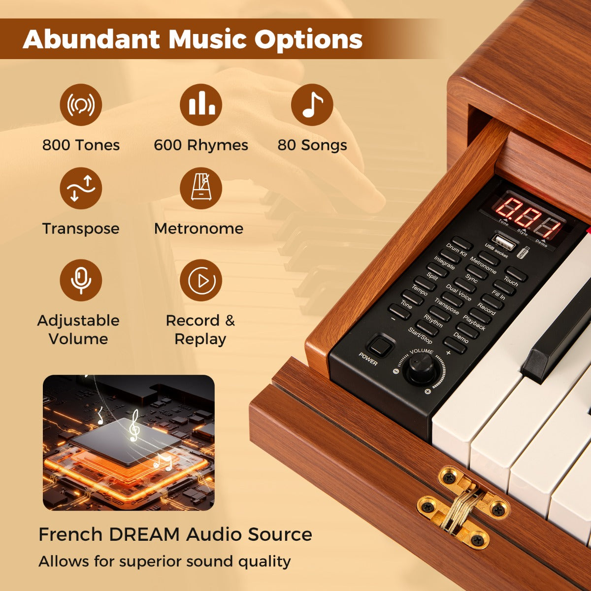88-Key Graded Hammer Action Weighted Keyboard Full-size Electric Piano-Brown