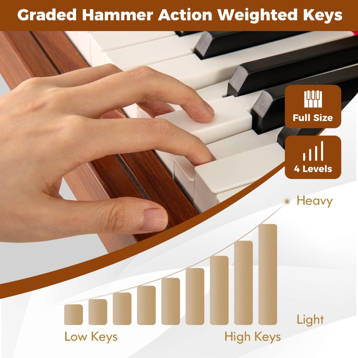 88-Key Graded Hammer Action Weighted Keyboard Full-size Electric Piano-Brown