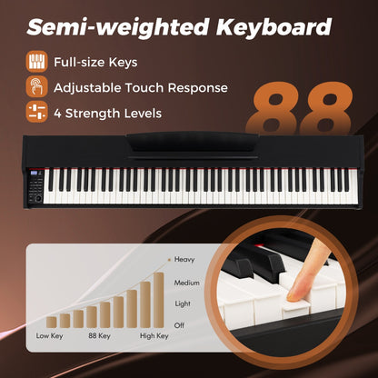88-Key Keyboard Piano Set Full Size Semi-weighted Digital Piano-Black