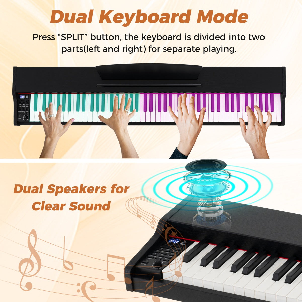 88-Key Keyboard Piano Set Full Size Semi-weighted Digital Piano-Black