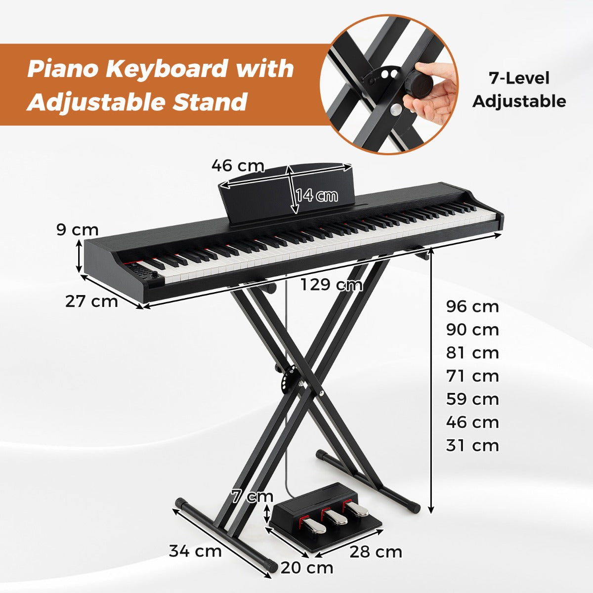 88-Key Keyboard Piano Set Full Size Semi-weighted Digital Piano-Black