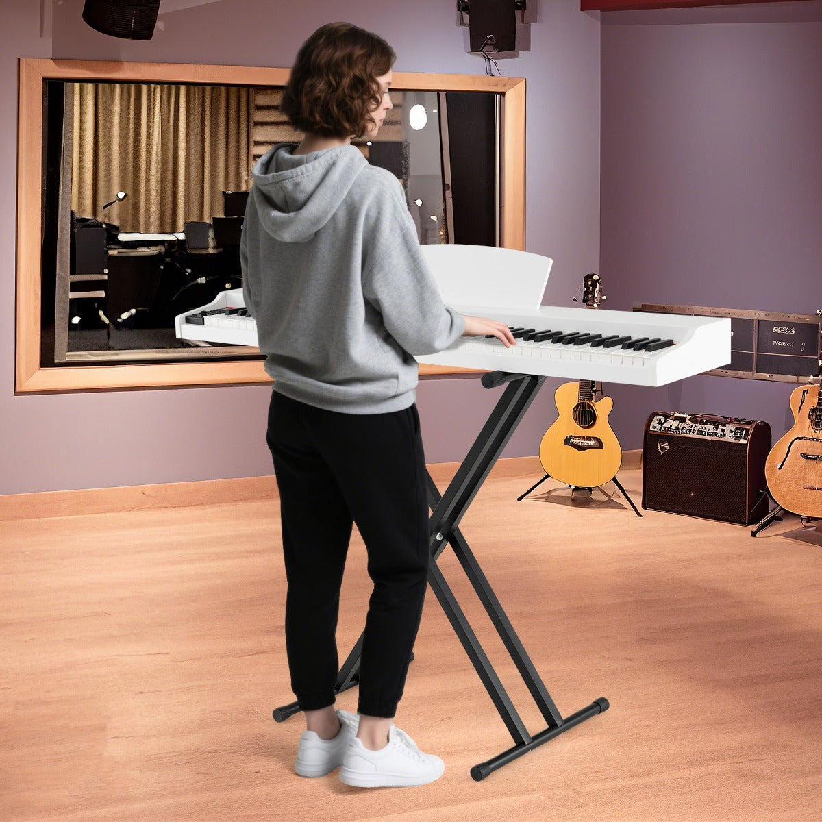 88-Key Keyboard Piano Set Full Size Semi-weighted Digital Piano-White