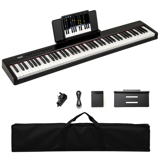88 Keys Velocity-Sensitive Piano Keyboard with Music Stand and Carry Bag-Black