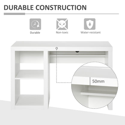 Rectangle Computer Desk Thick Board with Shelves Home Office Table, White