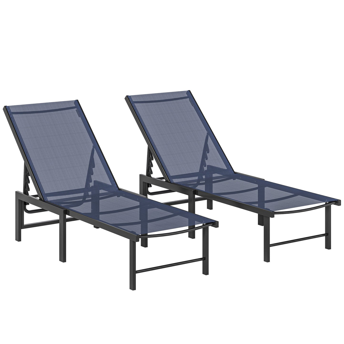 Outsunny Set of Two Reclining Sun Loungers - Dark Blue