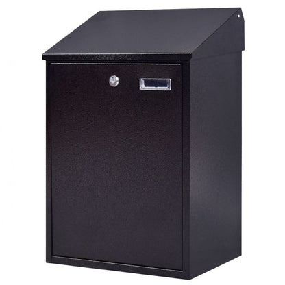 Steel Lockable Postbox Locking Home Letter Post Box Wall Mounted-Black