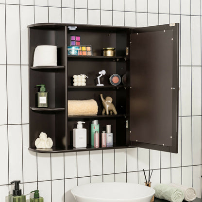 3-Tier Mirrored Wall Mounted Bathroom Cabinet-Brown