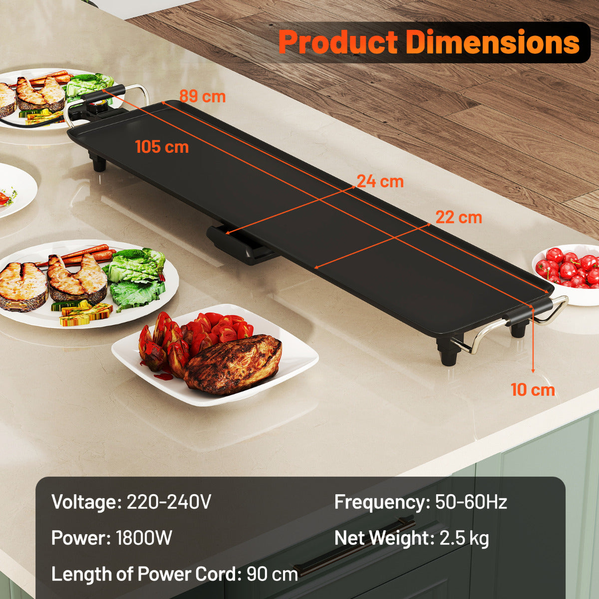 89 √ó 22cm Electric Griddle with Adjustable Temperature