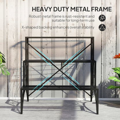 Outsunny Trójpoziomowy metalowy stojak na rośliny – czarny