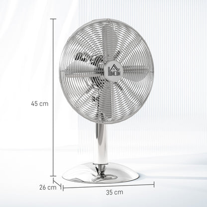 HOMCOM Three-Speed Oscillating Desk Fan - Silver-Tone
