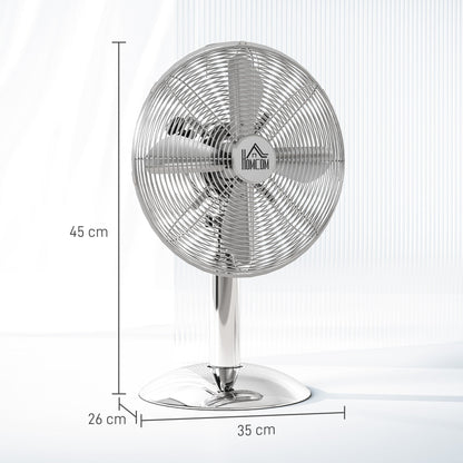 HOMCOM Three-Speed Oscillating Desk Fan - Silver-Tone