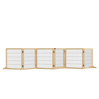 PawHut Wooden Pet Gate, Freestanding Dog Safety Barrier with Two Support Feet - Natural Tone