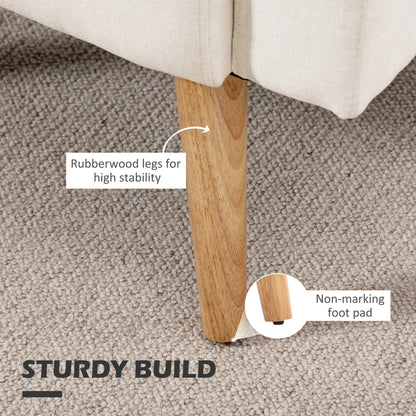 HOMCOM Accent Chair, Linen-Touch Armchair with Pillow, Upholstered Leisure Lounge Sofa for Living Room, Club Chair with Rubber Wooden Frame, Cream