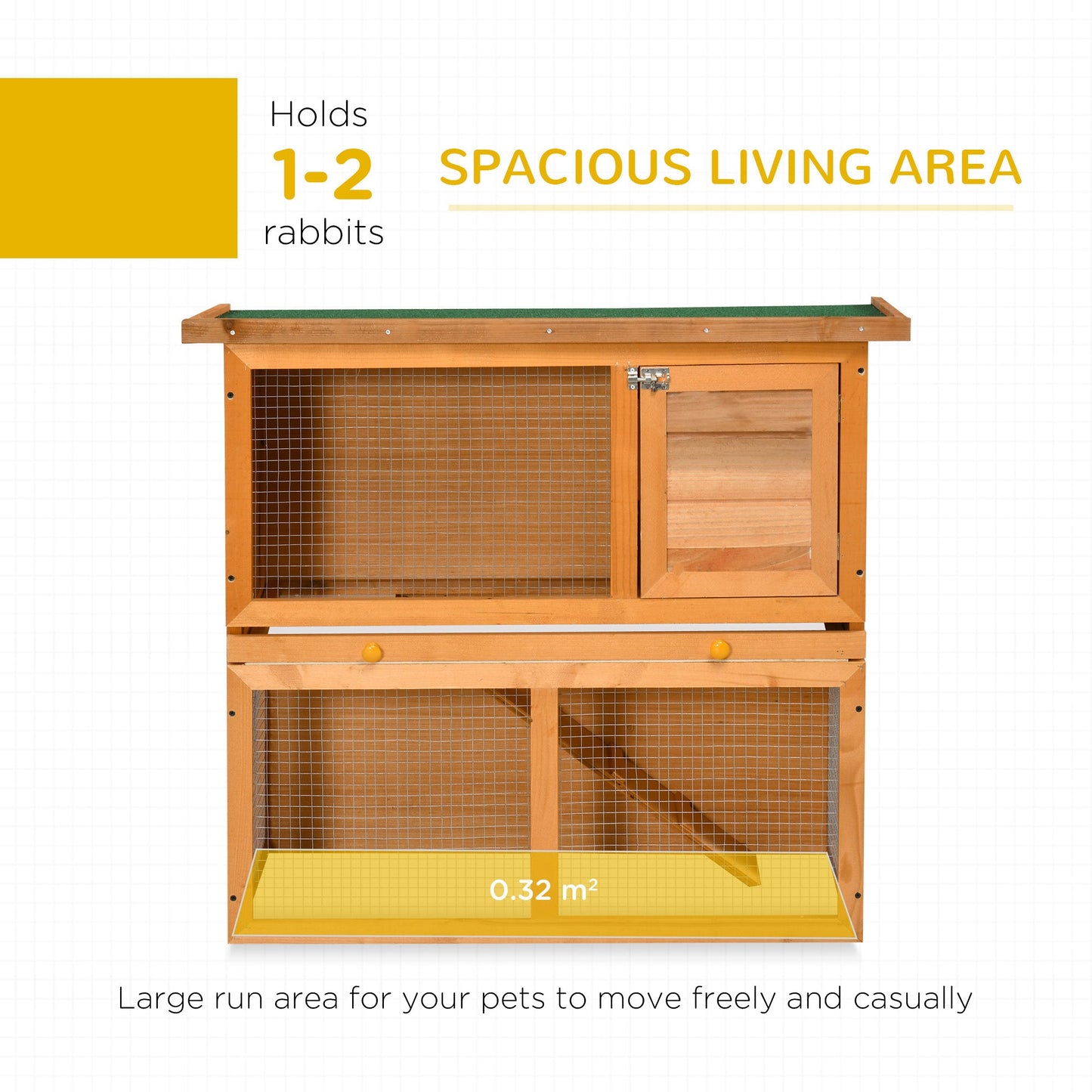 PawHut Rabbit Hutch Outdoor Guinea Pig Hutch Wooden Pet Cage Run 2-Tier with Opening Top, 90 x 45 x 80cm