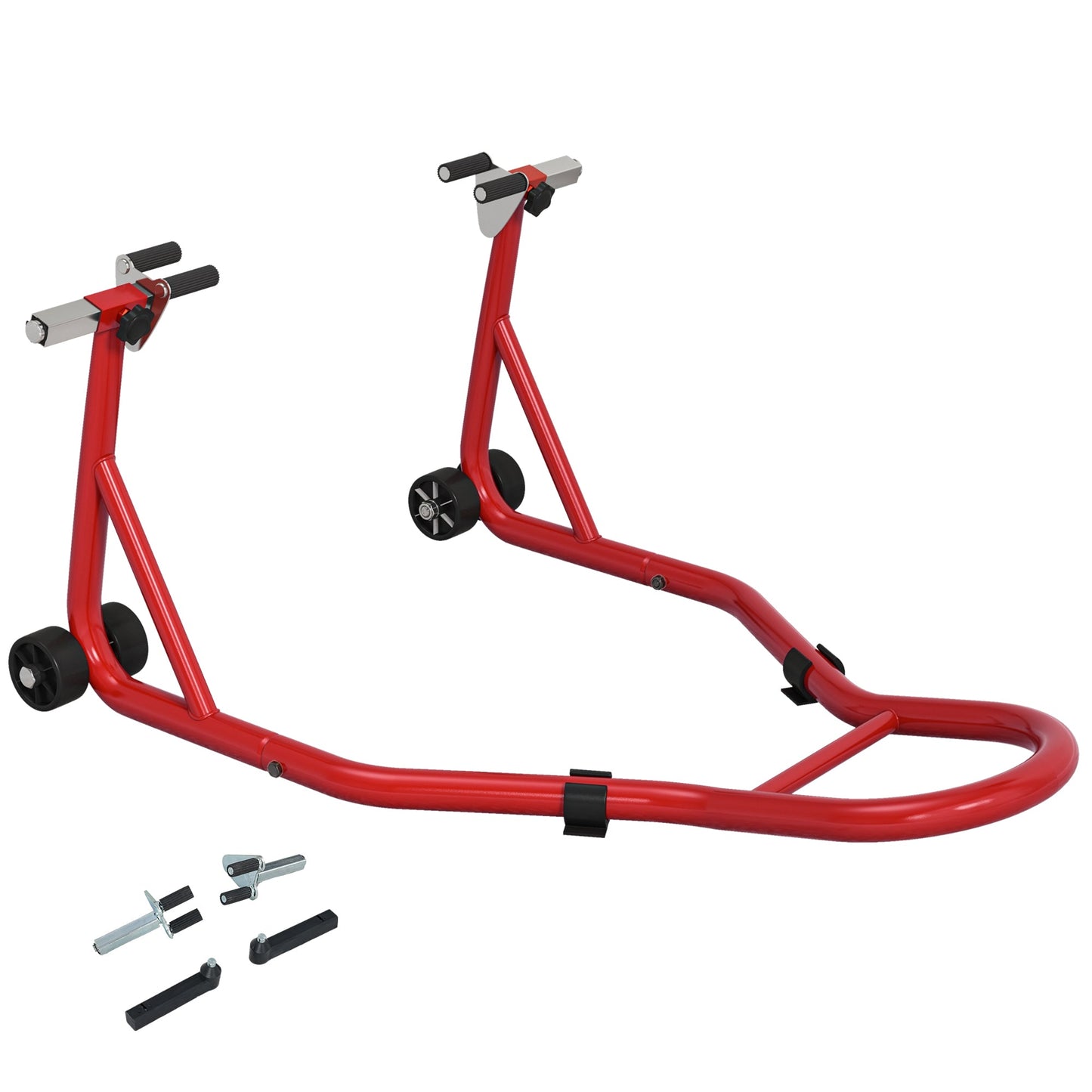 Stojak motocyklowy HOMCOM Front Motorcycle Paddock Stand z matą antypoślizgową, adaptery w kształcie litery U i L, nośność 200 kg, do opon 18", 17" i 10", czerwony