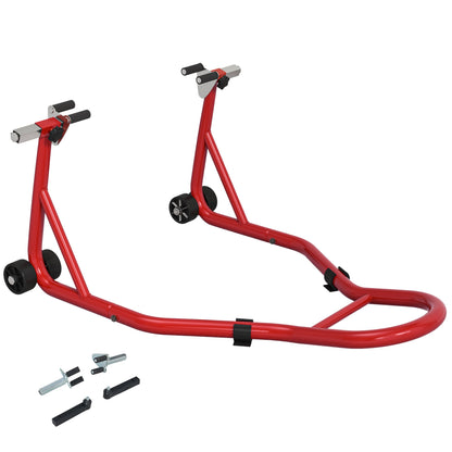 Stojak motocyklowy HOMCOM Front Motorcycle Paddock Stand z matą antypoślizgową, adaptery w kształcie litery U i L, nośność 200 kg, do opon 18", 17" i 10", czerwony