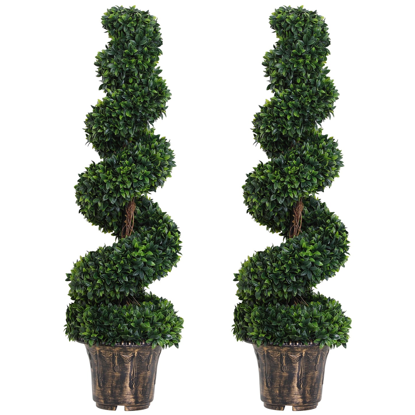 Outsunny Set of 2 Artificial Plants White Rose Floral in Pot, Fake Plants for Home Indoor Decor, 90cm, Yellow