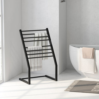 8 Bars Wall Mounted Towel Warmer Rack with LED Display-Black