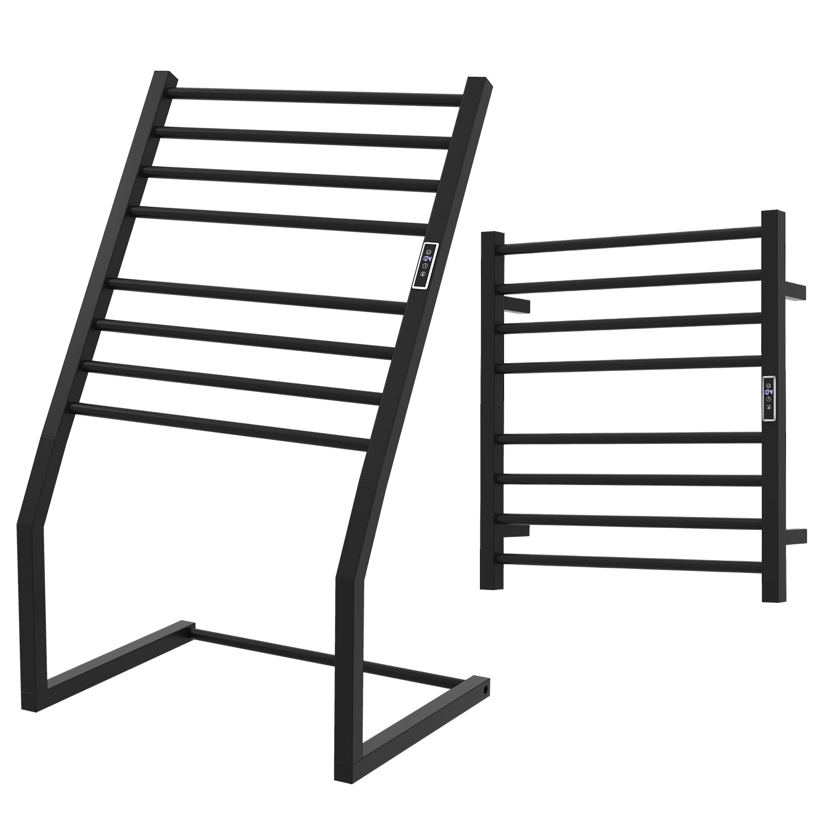 8 Bars Wall Mounted Towel Warmer Rack with LED Display-Black