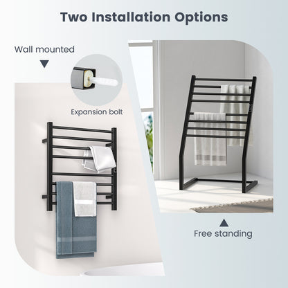 8 Bars Wall Mounted Towel Warmer Rack with LED Display-Black