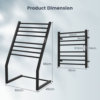 8 Bars Wall Mounted Towel Warmer Rack with LED Display-Black