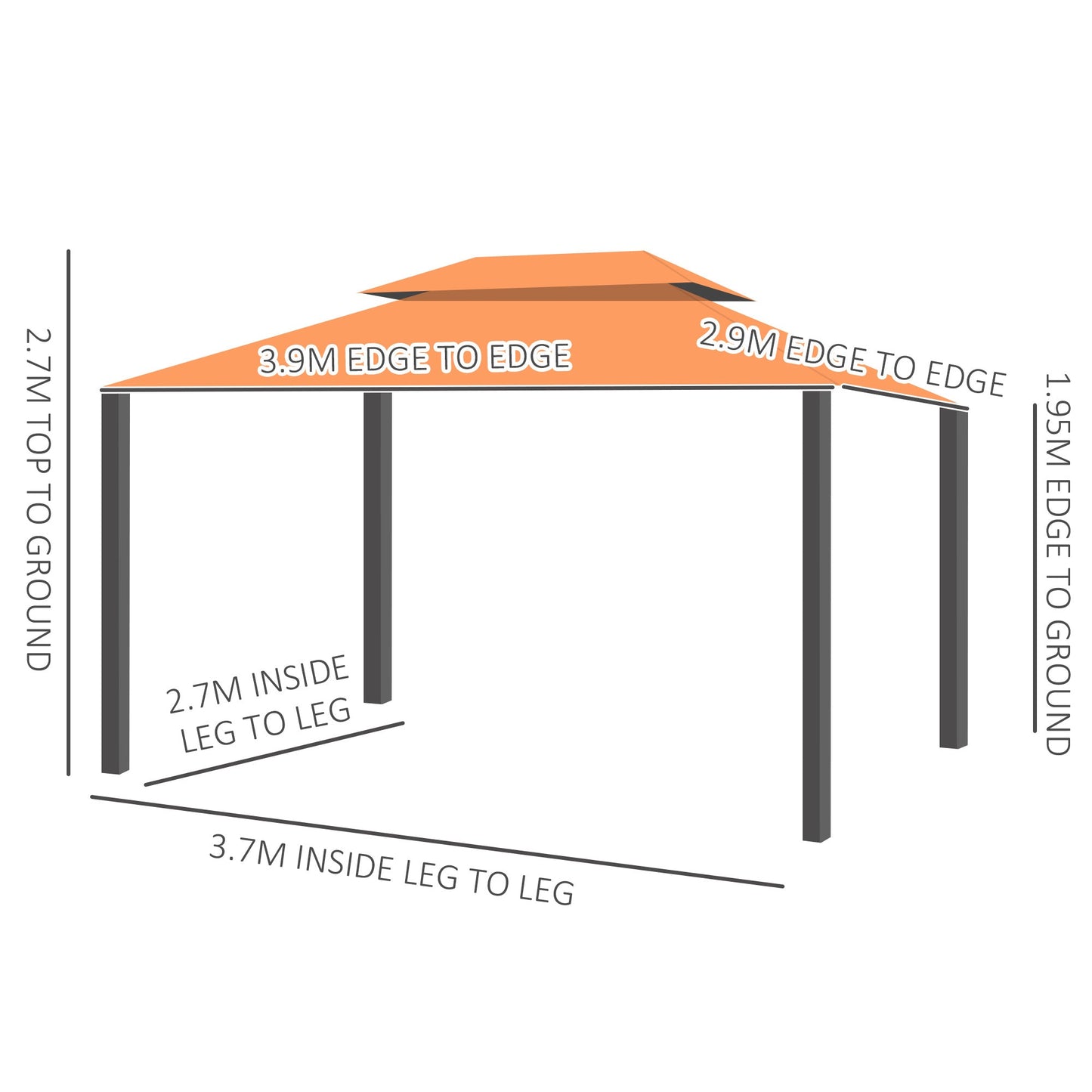 Outsunny 4 x 3 m aluminiowa altana ogrodowa, podwójny dach, zadaszenie altanki zewnętrznej z siatką i zasłonami do ogrodu, trawnika, podwórka i tarasu, pomarańczowy