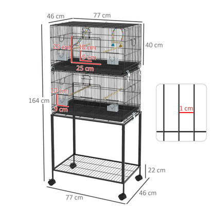 PawHut Double Stackable Bird Cage on Wheels With Stand, for Canaries