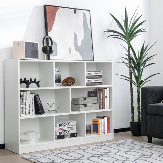 3-Tier Open Bookshelf Storage Cabinet with 8 Cubies-White