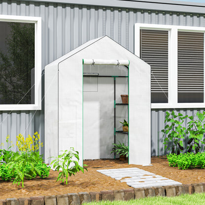 Outsunny 143 x 74cm Walk-In Greenhouse z półkami - biały