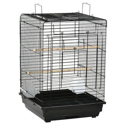 PawHut Steel Bird Cage with Openable Top, Stand, Tray, Handles, Feeding Bowls for Parakeet, Finch - Black