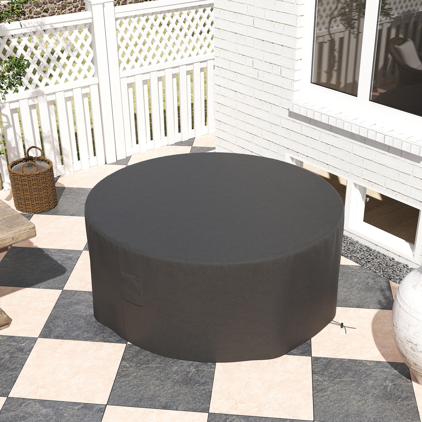 Zestaw mebli ogrodowych Outsunny Garden Patio Large Round Cover 600D Oxford Waterproof, √ê¬§193 x 80H cm, czarny