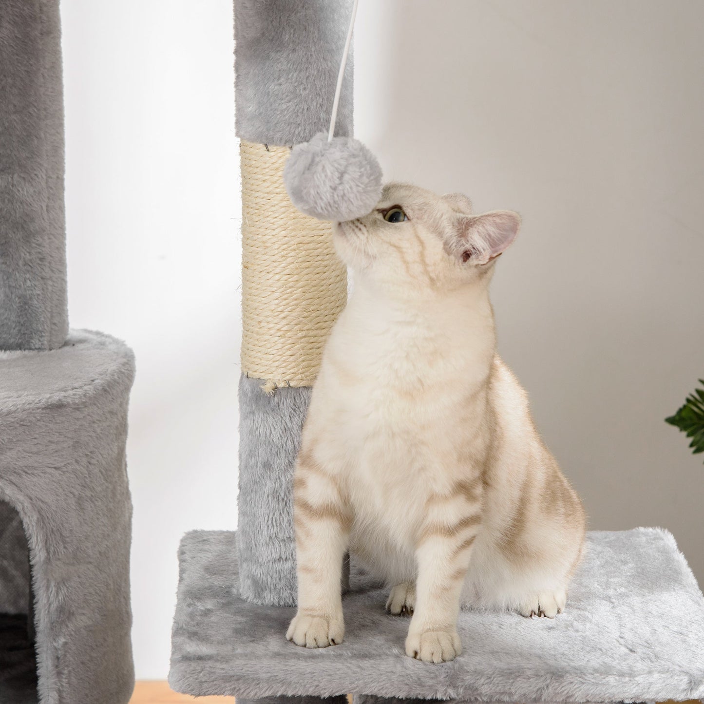 PawHut Floor to Ceiling Cat Tree for Indoor Cats 240-260cm Adjustable Height Light Grey