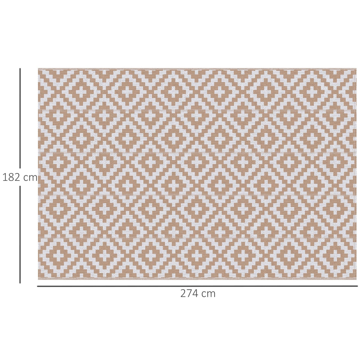 Outsunny Reversible Outdoor RV Rug, Patio Floor Mat, 274 x 182 cm Plastic Straw Rug for Garden, terrace, Beach, Camping, Coffee & White