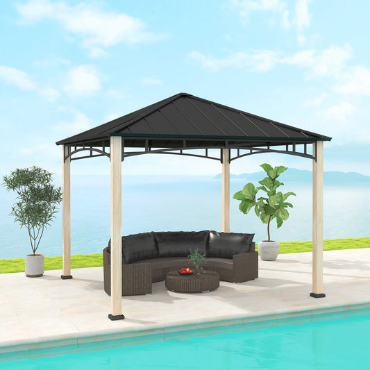 Altana metalowa dekoracyjna Outsunny 3 x 3 m – czarna/imitacja drewna