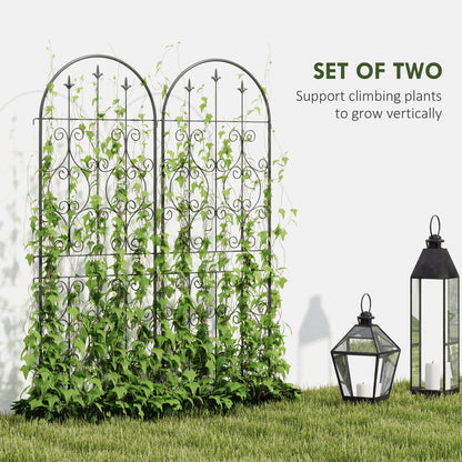 Outsunny Zestaw 2 Metalowych Krat Ogrodowych, Dekoracyjne Panele Kratowe Do Pnących Roślin Zewnętrznych, Warzywa, Pnącza, Kwiaty, 150 x 50 cm, Wzór Wzorzysty