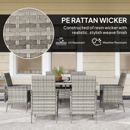 Outsunny Seven-Piece Rattan Dining Set - Mixed-Grey
